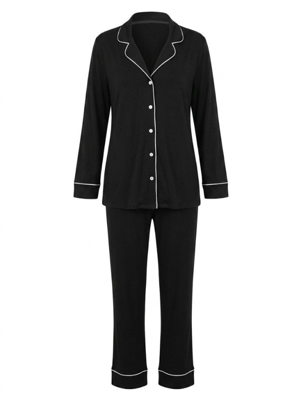 NWT Adore Me Matilda 2 Piece Pajama Set Sz 2X Jet Black Long Sleeve Notch Collar
